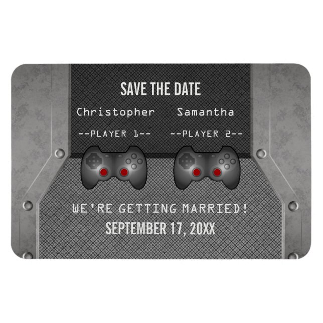 Video Game Save the Date Magnet, Grey Magnet (Horizontal)
