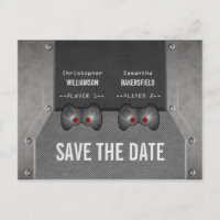 Video Game Save the Date Postcard, Grey