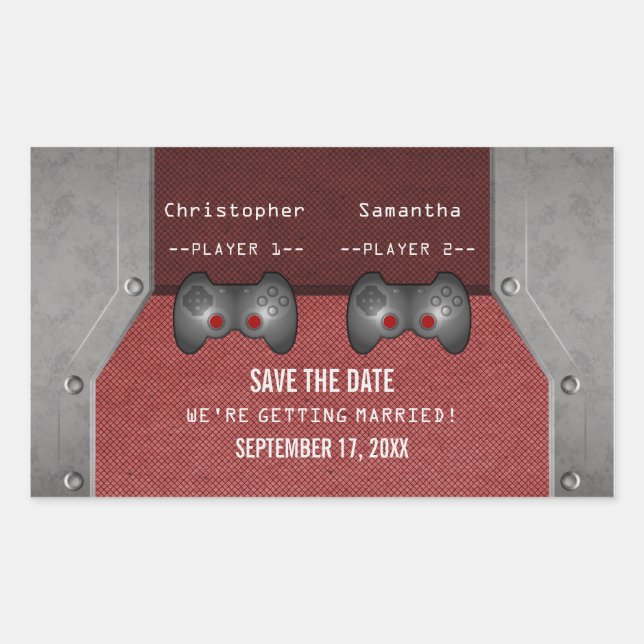 Video Game Save the Date Stickers, Maroon Rectangular Sticker (Front)