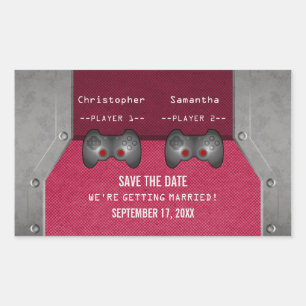 Video Game Save the Date Stickers, Pink Rectangular Sticker