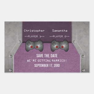 Video Game Save the Date Stickers, Purple Rectangular Sticker