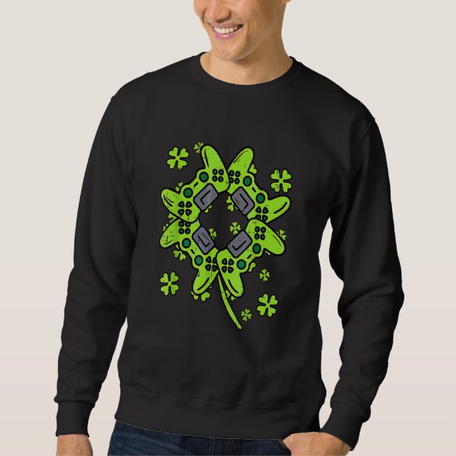 Video Game Shamrock Men Boys Kids St Patrick's Day Sweatshirt (Front)