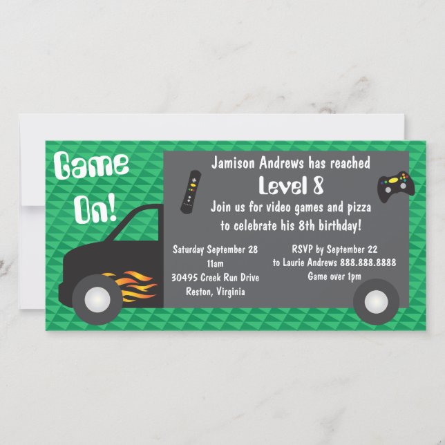 Video Game Truck Birthday Party Invitations (Front)