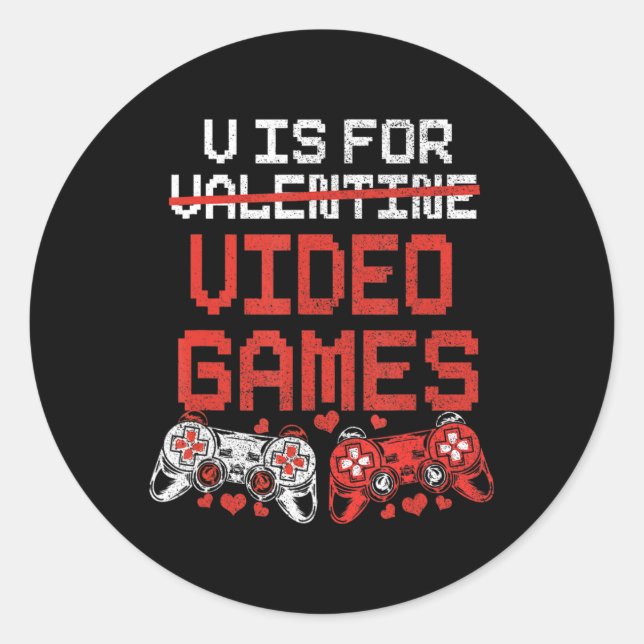 Video Game Valentines Day  for Boys Kids Teenager  Classic Round Sticker (Front)