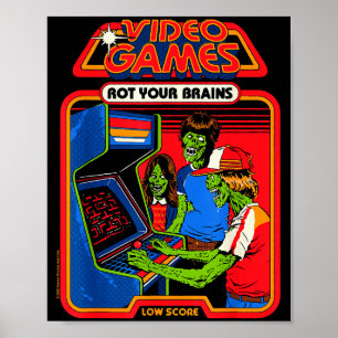Video Game Zombies Sarcastic Retro Vintage Funny A Poster