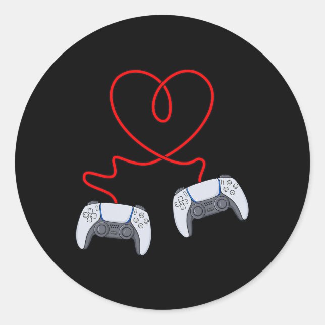 Video Gamer Controllers Valentines Day Heart Boys  Classic Round Sticker (Front)
