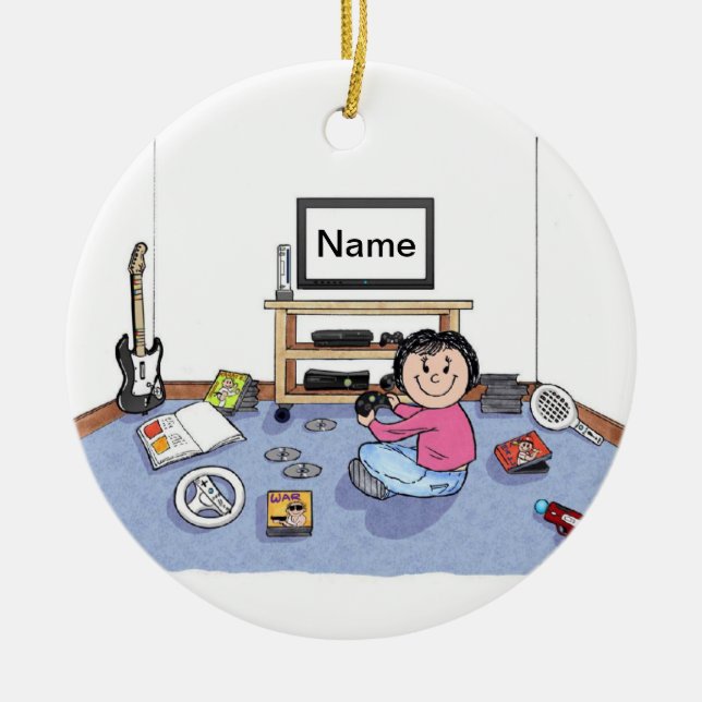 Video Gamer - Female Ceramic Tree Decoration (Front)