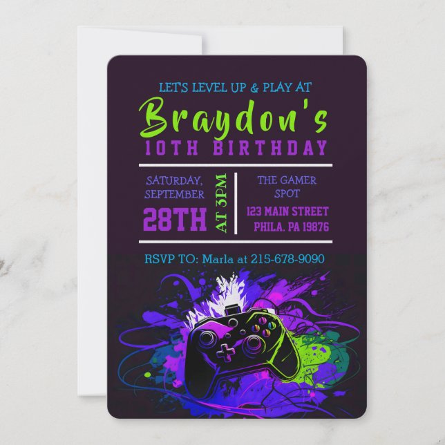 VIDEO GAMER GAMING Birthday Party Invitation (Front)