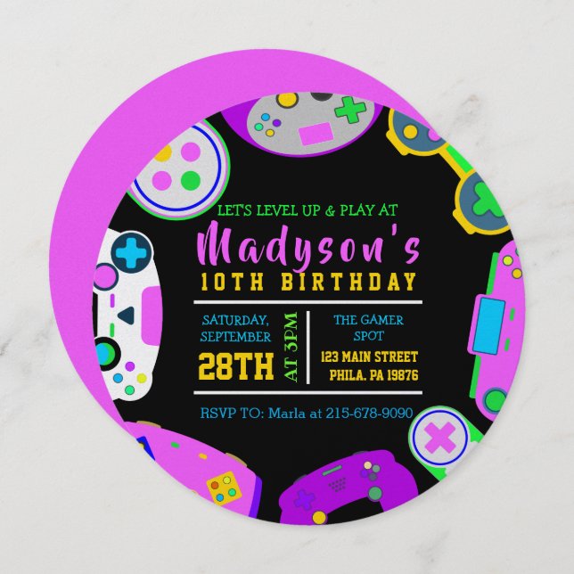 VIDEO GAMER GAMING Girl Birthday Party Invitation (Front/Back)
