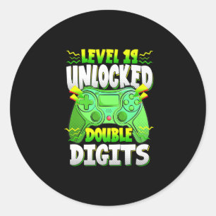 Video Gamer Gift 19th Birthday Boy Double Digits 1 Classic Round Sticker