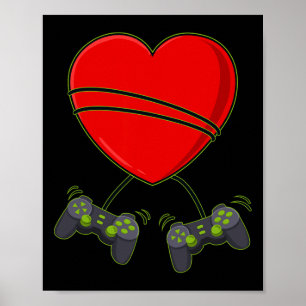 Video Gamer Heart Controllers Valentines Day Boys  Poster