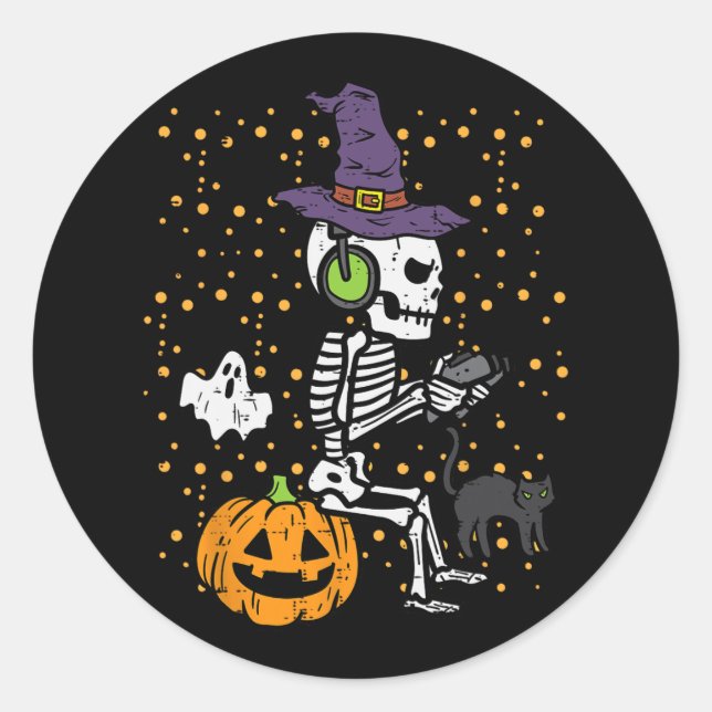 Video Gamer Skeleton Halloween Costume Men Boys Ki Classic Round Sticker (Front)