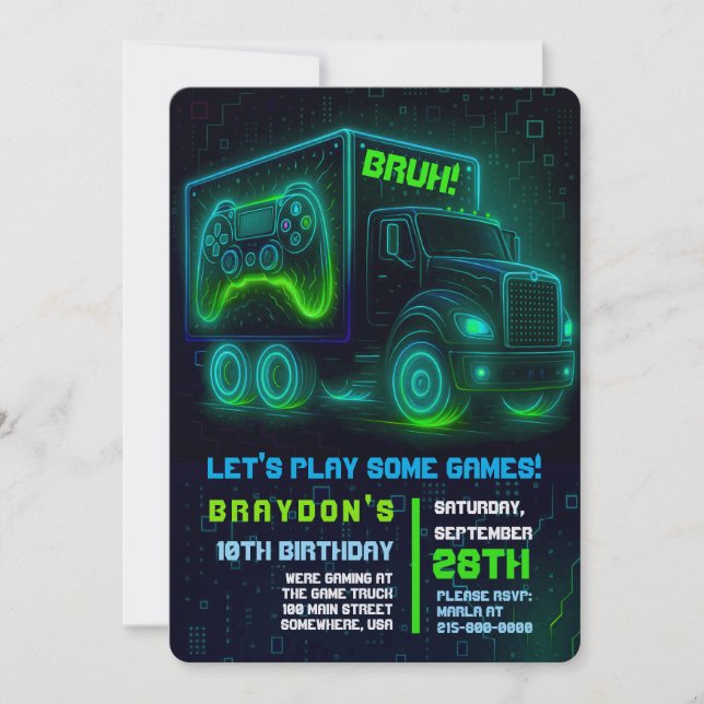 VIDEO GAMER TRUCK GAMING Birthday Party Invitation (Front)