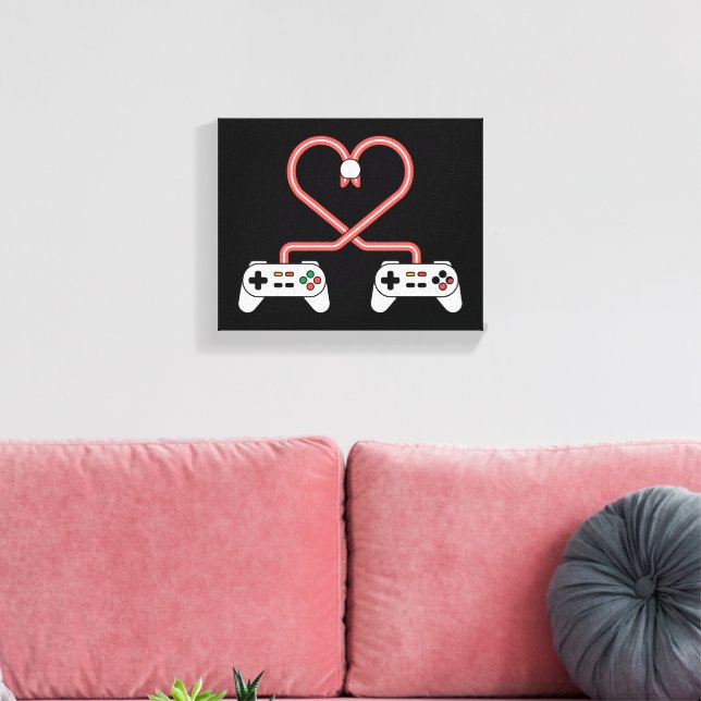 Video Gamer Valentines Day With Controllers Heart  Canvas Print (Insitu(LivingRoom))