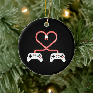 Video Gamer Valentines Day With Controllers Heart Ceramic Tree Decoration
