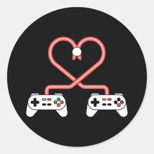 Video Gamer Valentines Day With Controllers Heart Classic Round Sticker
