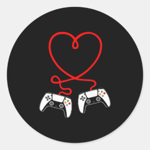 Video Gamer Valentines Day With Controllers Heart Classic Round Sticker
