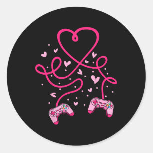 Video Gamer Valentines Day With Controllers Heart  Classic Round Sticker