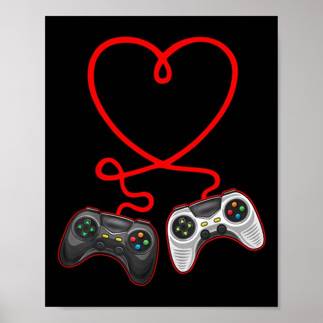 Video Gamer Valentines Day With Controllers Heart  Poster (Front)