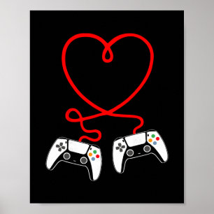 Video Gamer Valentines Day With Controllers Heart  Poster