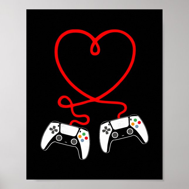 Video Gamer Valentines Day With Controllers Heart  Poster (Front)
