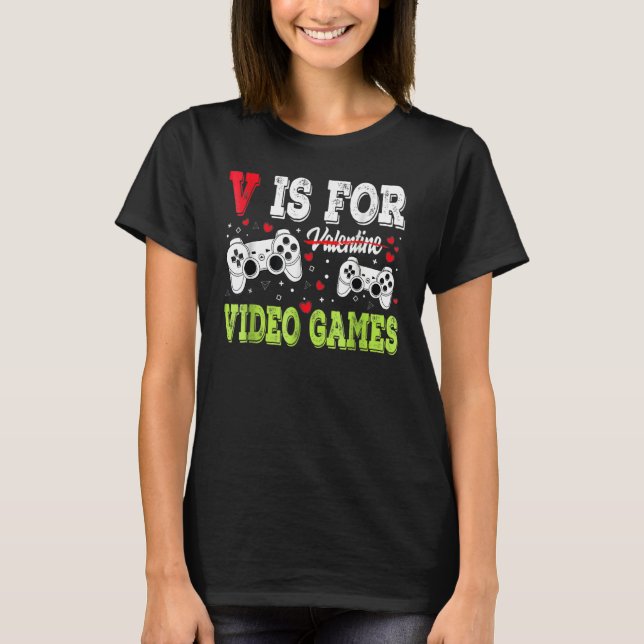 Video Gamer Valentines Day With Controllers Heart T-Shirt (Front)