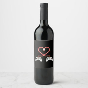 Video Gamer Valentines Day With Controllers Heart Wine Label