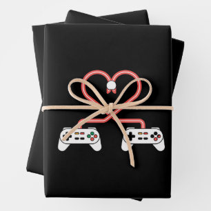 Video Gamer Valentines Day With Controllers Heart  Wrapping Paper Sheet