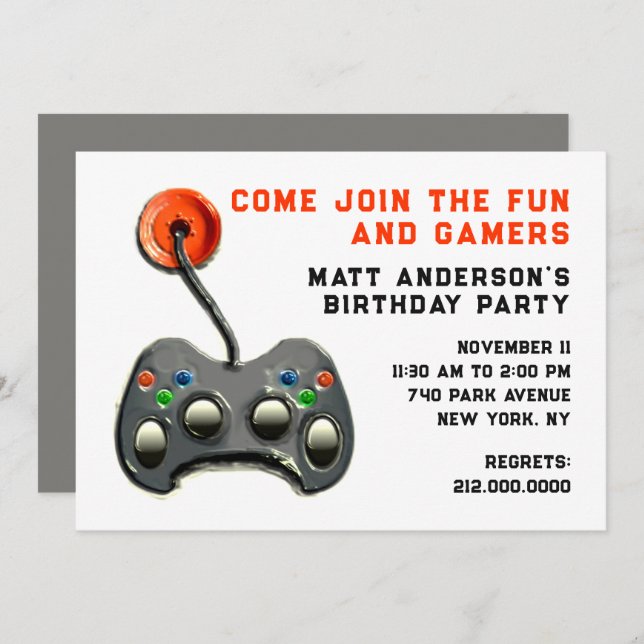 Video Gamers Birthday Party Invitation (Front/Back)