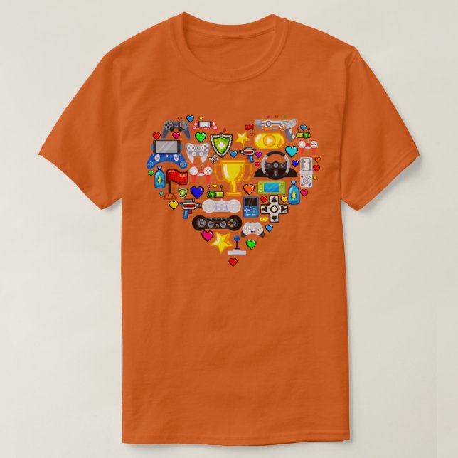 Video Games Gamer Heart Shape Game Controller T-Shirt (Design Front)