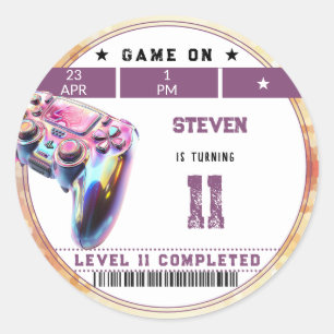 Video games kids birthday classic round sticker