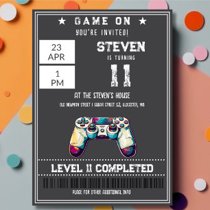 Video games kids birthday invitation