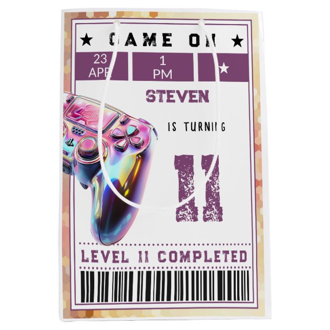 Video games kids birthday medium gift bag (Front)