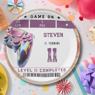 Video games kids birthday paper plate