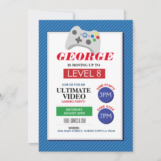 Video Gaming Party Game Blue Red Trucks Invite (Front)