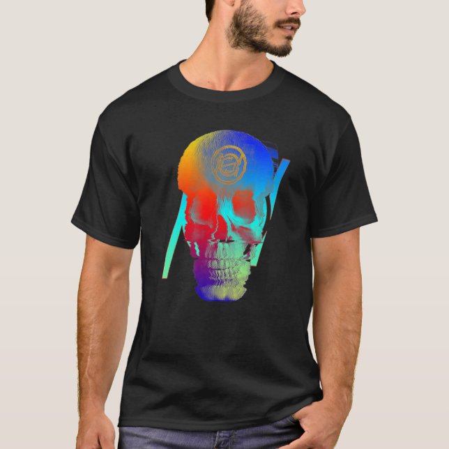 Video Glitch Skull Retro T-Shirt (Front)