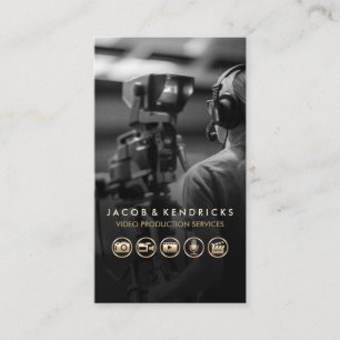 Video Production Services Gold Icons Blue Metal  Business Card