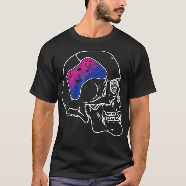VideoGame Controller Bisexual Pride Skull Proud LG T-Shirt (Front)