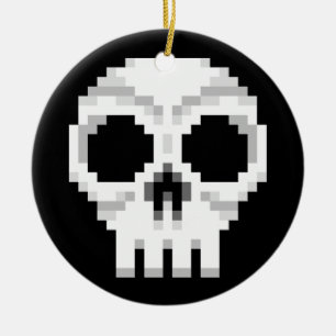 Videogame Death Skull - Pixel Art Ceramic Tree Decoration
