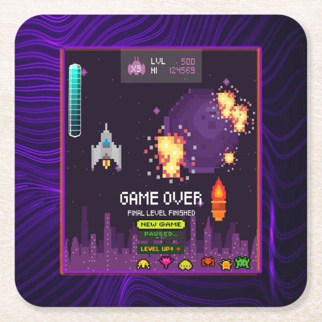 Videogaming Purple Square Paper Coaster (Front)