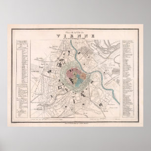 Vienna Austria Antique Map (1906) Vintage Wein  Poster