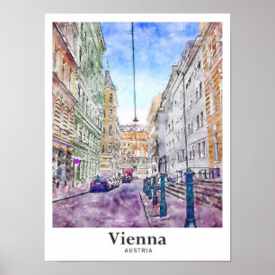 Vienna Austria Art Travel Watercolor Hand Drawn Poster