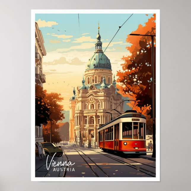 Vienna Austria Art Vintage Travel Illustration Poster (Front)