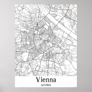 Vienna Austria Black and White Europe City Map Poster