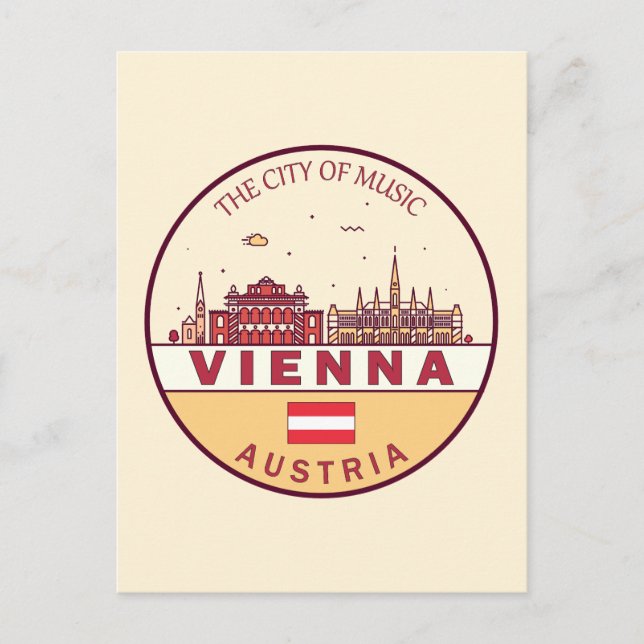 Vienna Austria City Skyline Emblem Postcard (Front)