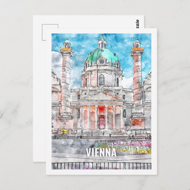 Vienna Austria Famous Travel Place Watercolor Postcard (Front/Back)