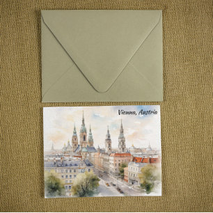 Vienna Austria Panorama View Watercolor Painting Postcard