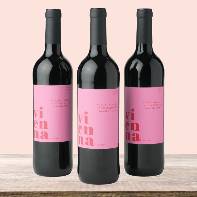 Vienna Austria red pink typography Wine Label (Creator Uploaded)