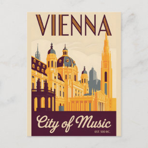 Vienna Austria Retro Skyline Cityscape Travel Postcard