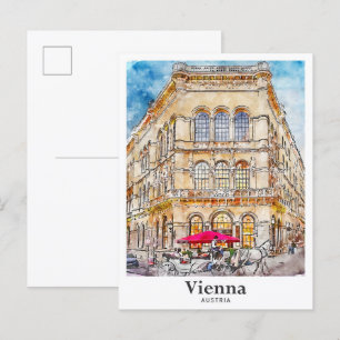 Vienna Austria Travel Watercolor Hand Drawn Postcard